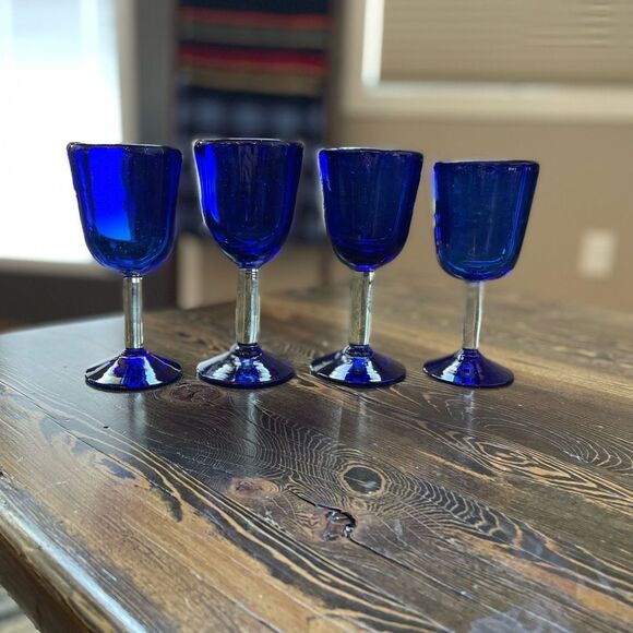 Cobalt Blue Glass Goblet Set of 4 - Picture 1 of 10